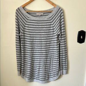 LOFT Gray Striped Long Sleeve Sweater Tunic Size M